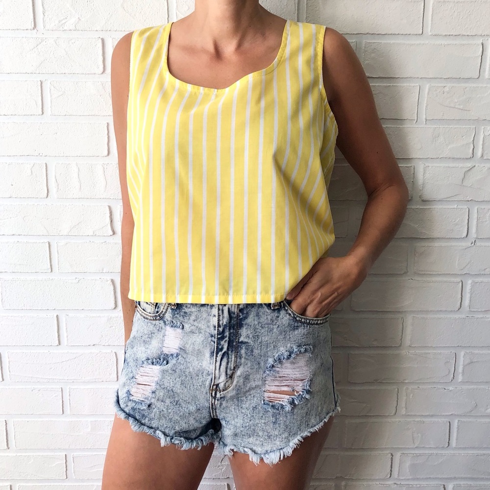 Vintage boxy cotton yellow and white stripe tank